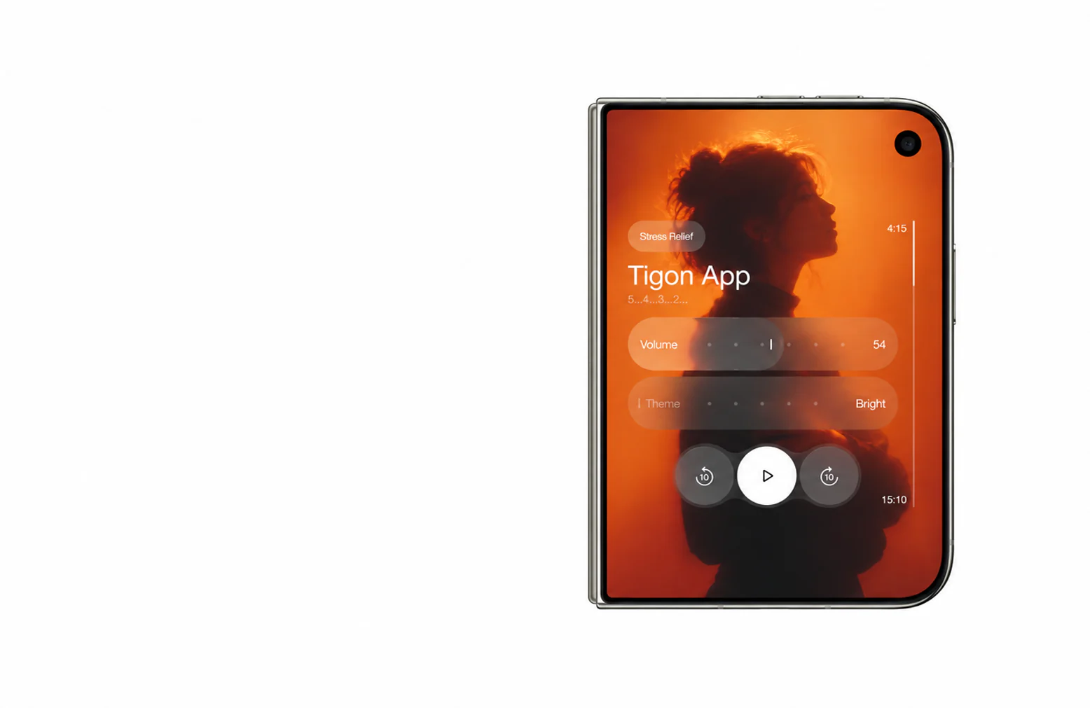 Sammenleggbar telefon med varm meditasjonsapp i Tigon App