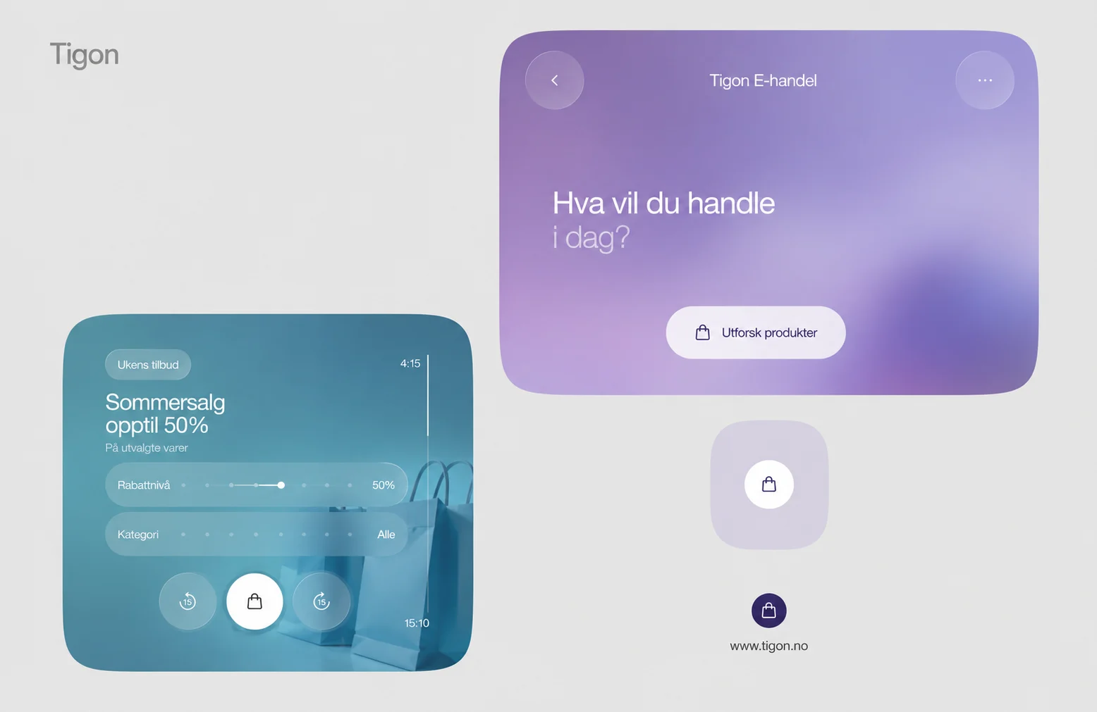 Minimalistisk Tigon E-handel-grensesnitt med kampanje, kategorifilter og handleknapp