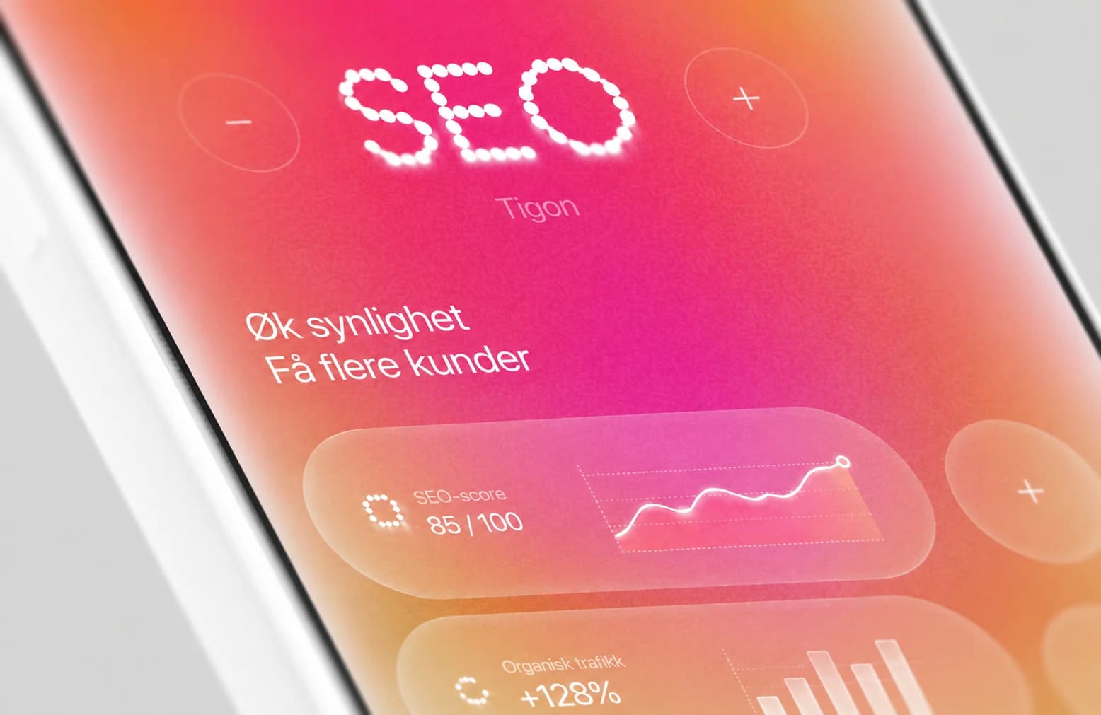 SEO-dashboard med organisk synlighet, søkeord og konverteringer