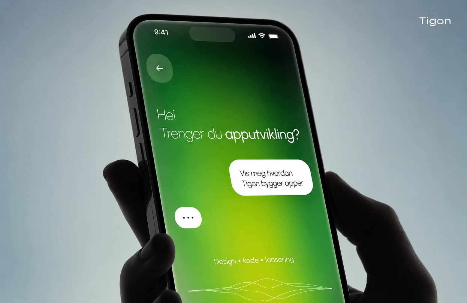 Grønn Tigon-app med en tydelig samtalebasert handling