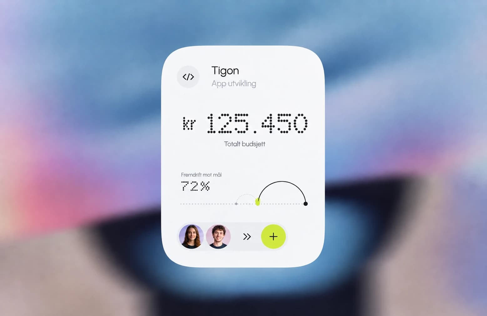 Minimalistisk budsjettkort med fremdrift i en lys Tigon-app