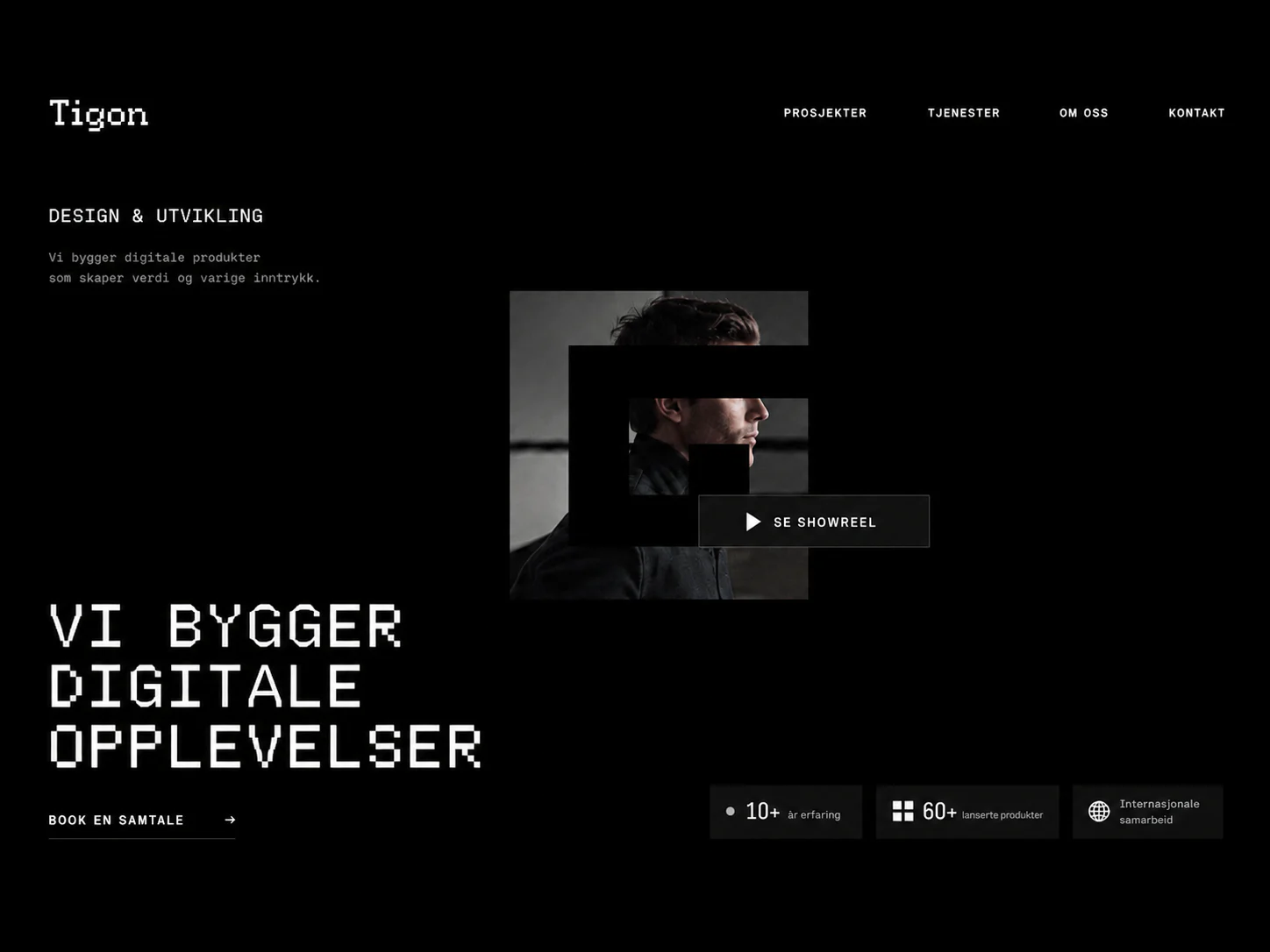 Mørk Tigon-landingsside for design og utvikling