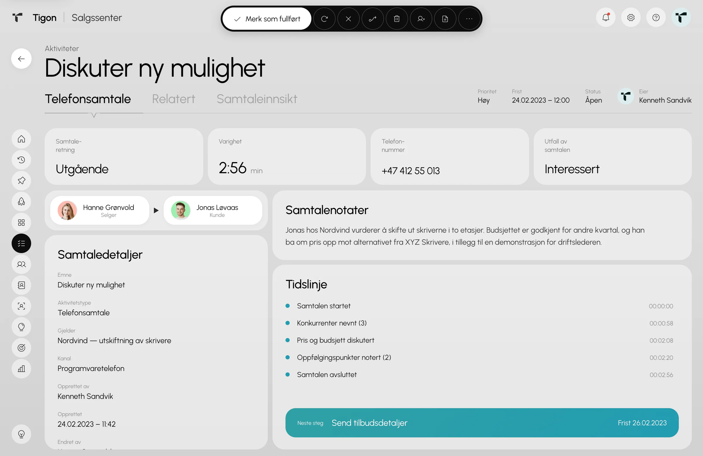 Telefonsamtale i Tigon Salgssenter